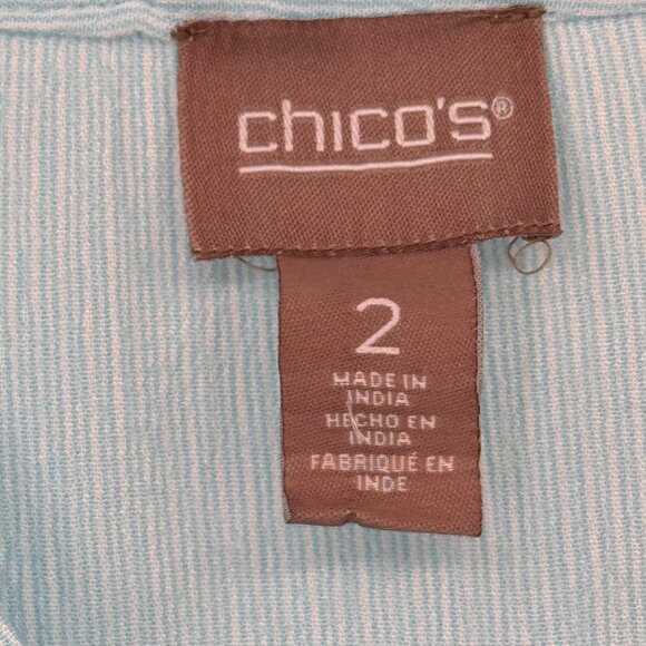 Chicos 2 Womens Light Blue V-Neck Crinkle Rayon Blouse Tunic Top Size Large - Picture 2 of 14